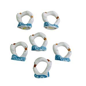 Vintage Napkin Rings White Dolphin Ceramic Porcelain Coastal 6 Pc Set